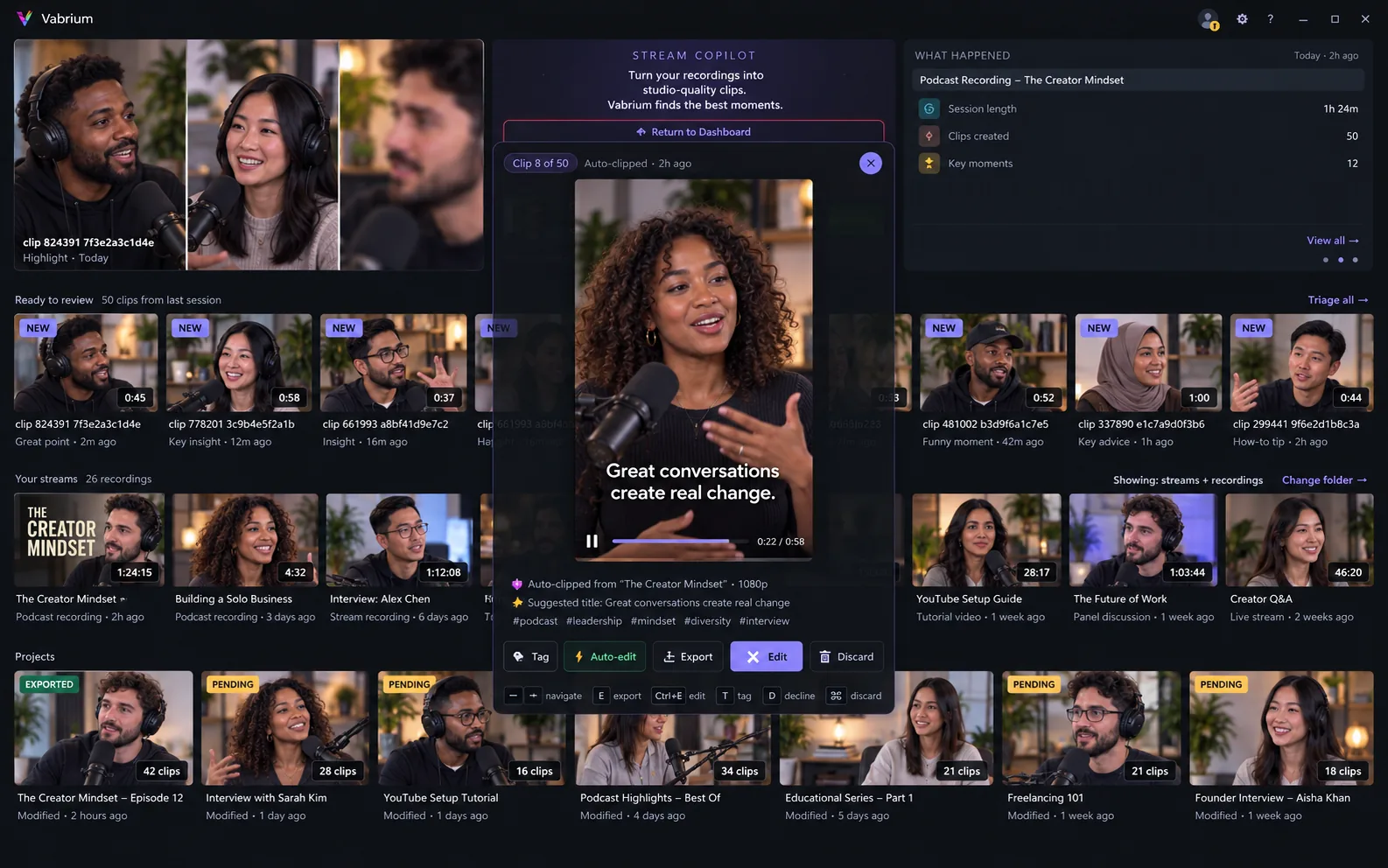 Original Vabrium website concept of podcast sessions and conversation clips in the launcher