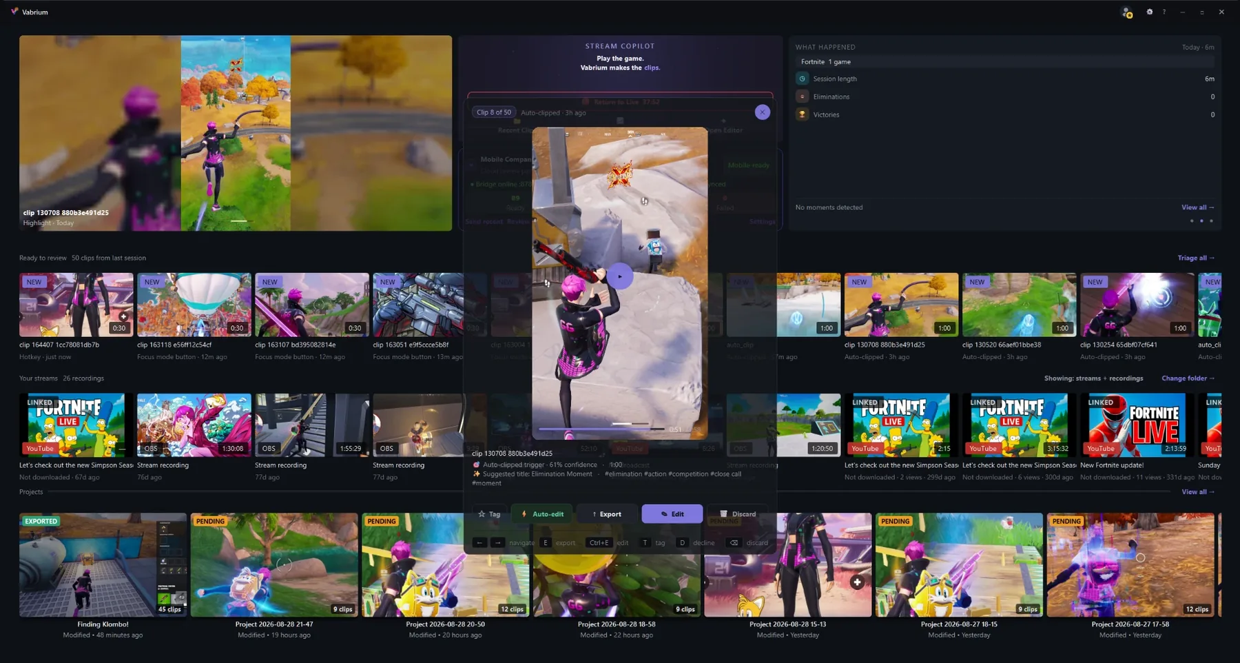 Vabrium development screenshot showing a captured gameplay clip in the review overlay